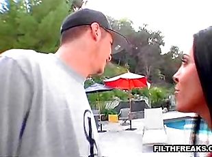 Passionate poolside kissing and cunt ruining with Veronica Rayne