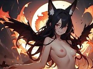 Beautiful Naked FoxGirl Angle and Demon