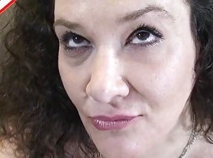 Curly-haired mature chick finally gets a chance to suck the black cock