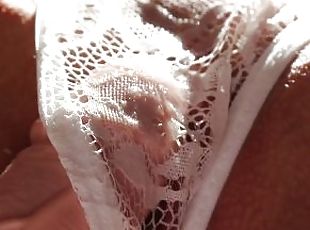 Rubbing pussy with wet dick in panties