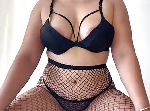 PAWG Being horny in fishnet teasing and opening her ass and pussy